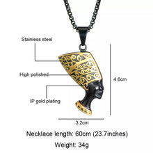 Load image into Gallery viewer, Queen Mother Black and 18k Gold Plated Nefertiti Necklace
